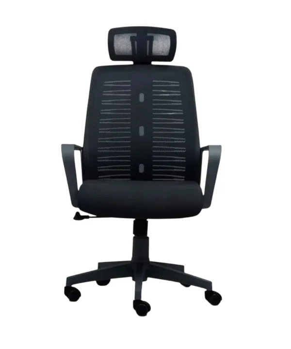 High-back mesh chair with an adjustable headrest