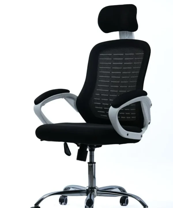 High-back mesh chair with an adjustable headrest