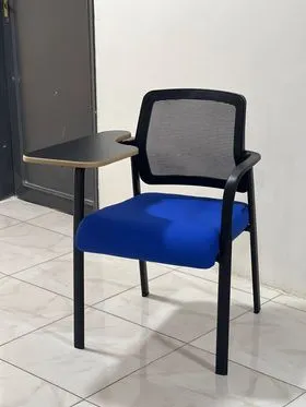 Mesh waiting chair mounted on a metal frame