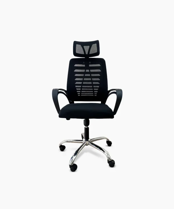 High-back mesh chair with an adjustable headrest