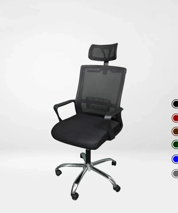 High-back mesh chair with an adjustable headrest