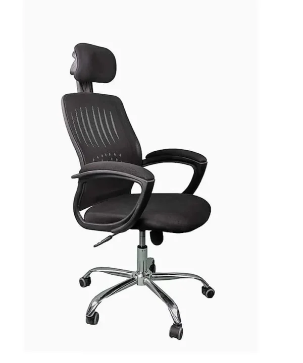 High-back mesh chair with an adjustable headrest